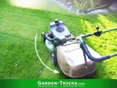 Rasenmäher wenden, Phase 2: Der Rasenmäher wird durch leichten Druck auf den Bügel auf die Hinterräder gestellt und zurückgezogen.